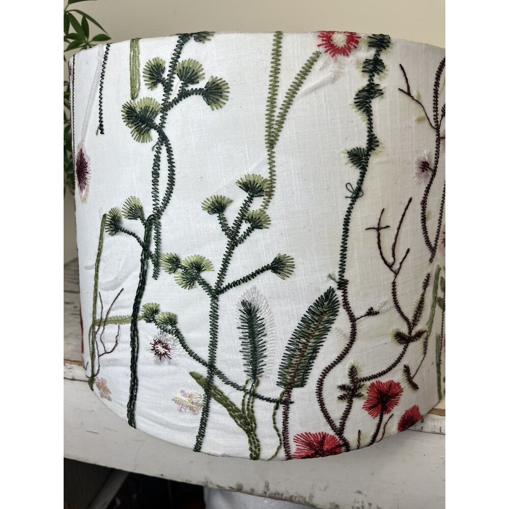 White Botanical Toile Mesh Floral Lamp Shade Application Hand Applied 13”x15” - Picture 5 of 10